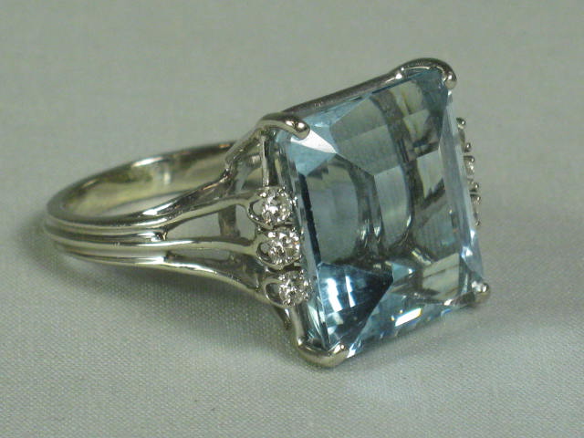 Vtg Estate 18.5ct Aquamarine .28ct Diamond 5.4 dwt 14k White Gold Ring $3800 Val 3