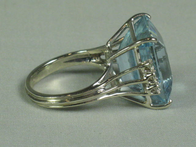 Vtg Estate 18.5ct Aquamarine .28ct Diamond 5.4 dwt 14k White Gold Ring $3800 Val 4