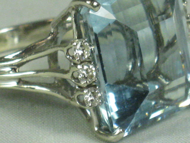 Vtg Estate 18.5ct Aquamarine .28ct Diamond 5.4 dwt 14k White Gold Ring $3800 Val 8