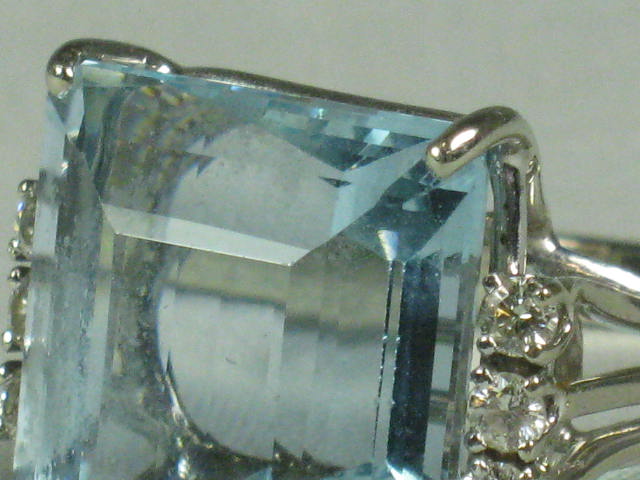Vtg Estate 18.5ct Aquamarine .28ct Diamond 5.4 dwt 14k White Gold Ring $3800 Val 9