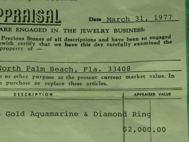 Vtg Estate 18.5ct Aquamarine .28ct Diamond 5.4 dwt 14k White Gold Ring $3800 Val 11