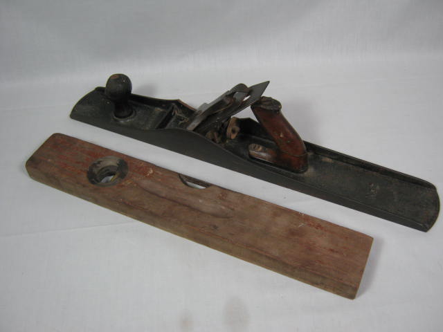 Vtg Antique Stanley Bailey No. 7 Woodworking Wood Jointer Plane + No 0 Level NR!