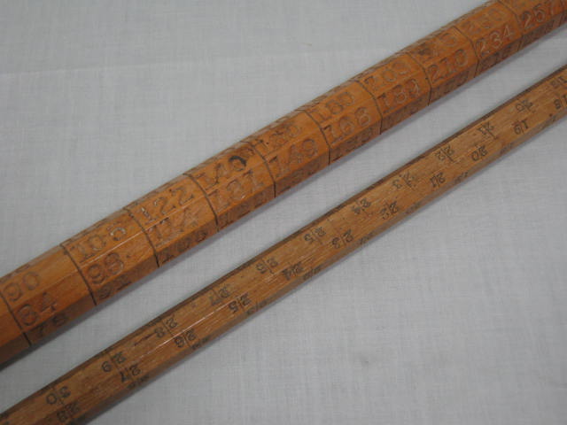 2 Vtg Wood Wooden Log Logging Lumber Rules Rulers Scales Cane Walking Stick NR! 2