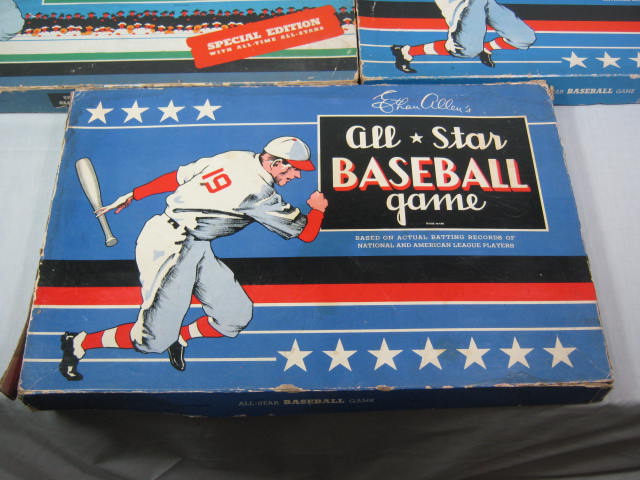3 Vtg Cadaco Ethan Allen All Star Baseball Board Game Lot 1943 1946 1951 + Discs 1