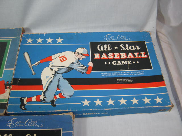 3 Vtg Cadaco Ethan Allen All Star Baseball Board Game Lot 1943 1946 1951 + Discs 5