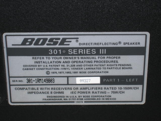 Bose 301 Series III 3 Direct Reflecting Main Stereo Bookshelf Speakers W/ Box NR 4