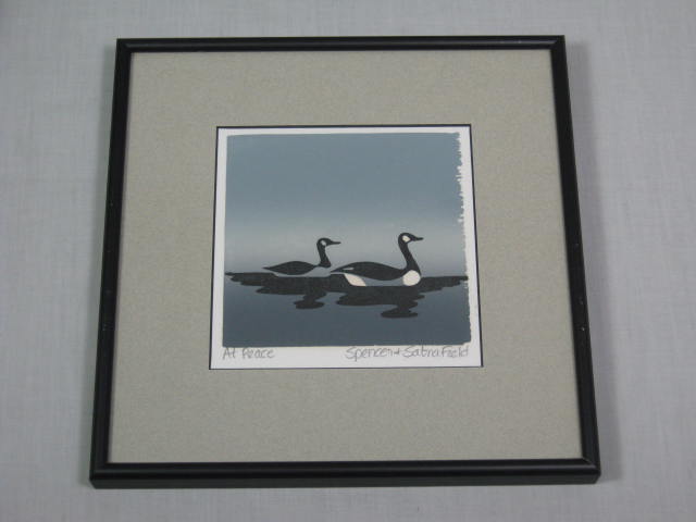 1984 Spencer & Sabra Field Woodcut Canada Geese Bird Print At Peace 4.5" x 4.5"