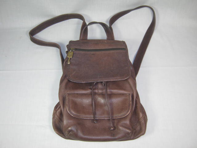 Womens Fossil Classic 75082 Brown Leather Backpack Shoulder Book Bag NO RESERVE