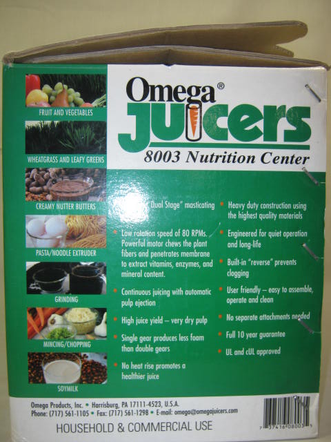 Omega Nutrition Center 8003 Single Gear Masticating Juicer Juice Extractor White 5