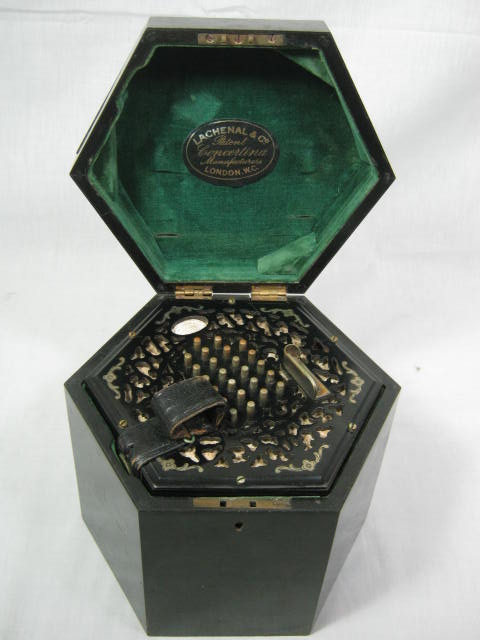 Antique Louis Lachenal 48 Button Key English Concertina Accordion Case London NR