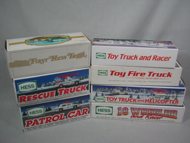 7 Hess Trucks Lot First Gasoline 1988 Racer 1989 Fire 1993 Patrol Car Helicopter
