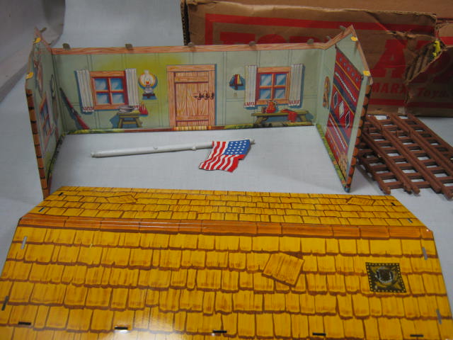 Vtg Marx Happi Time Fort Apache Cowboys Indians Famous Americans Toy Playset Tin 4