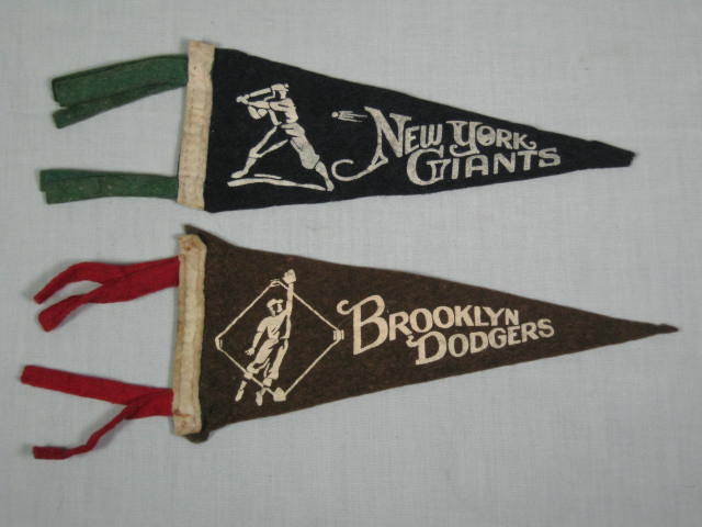 RARE Vtg 1940s 1950s New York NY Giants Brooklyn Dodgers Felt Baseball Pennants