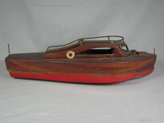 Vintage 1940s Handmade 21" Mahogany Wooden Solid Wood Toy Boat Ship No Reserve!
