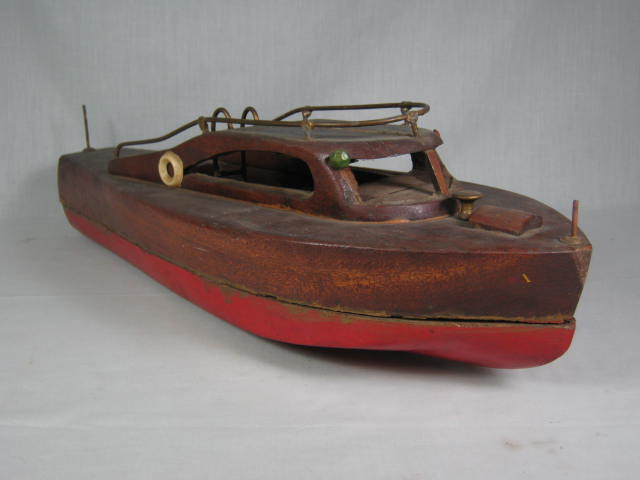 Vintage 1940s Handmade 21" Mahogany Wooden Solid Wood Toy Boat Ship No Reserve! 1