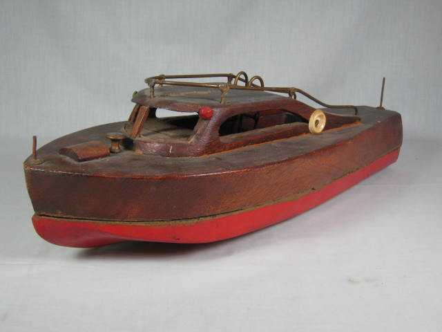 Vintage 1940s Handmade 21" Mahogany Wooden Solid Wood Toy Boat Ship No Reserve! 2