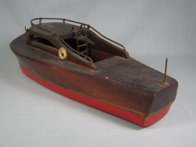 Vintage 1940s Handmade 21" Mahogany Wooden Solid Wood Toy Boat Ship No Reserve! 5