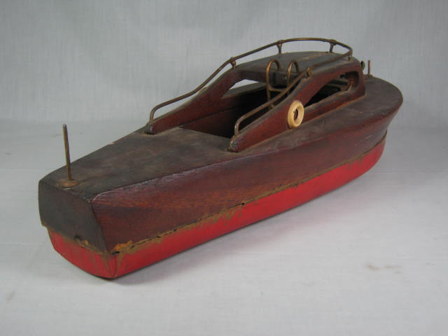 Vintage 1940s Handmade 21" Mahogany Wooden Solid Wood Toy Boat Ship No Reserve! 6
