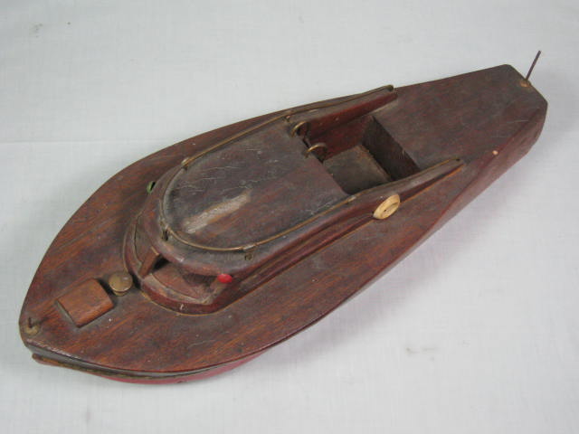 Vintage 1940s Handmade 21" Mahogany Wooden Solid Wood Toy Boat Ship No Reserve! 9