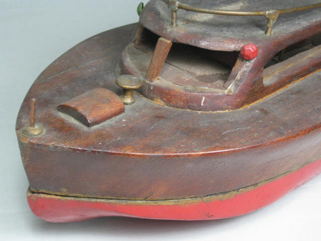Vintage 1940s Handmade 21" Mahogany Wooden Solid Wood Toy Boat Ship No Reserve! 10