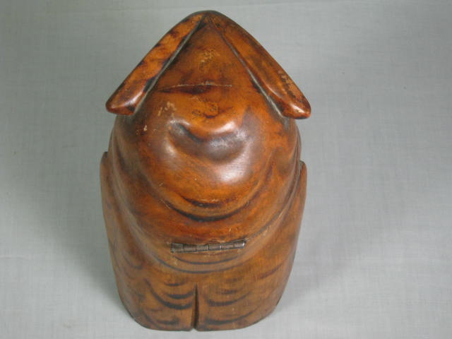 Vintage Antique Hand Carved Wooden Wood Owl Bird Tobacco Humidor Glass Eyes NR! 7