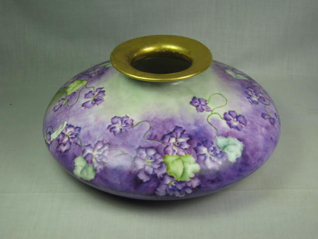 Antique Violet Lilac Lavender Purple & Gold T&V Limoges Squat Vase Signed Mazzei
