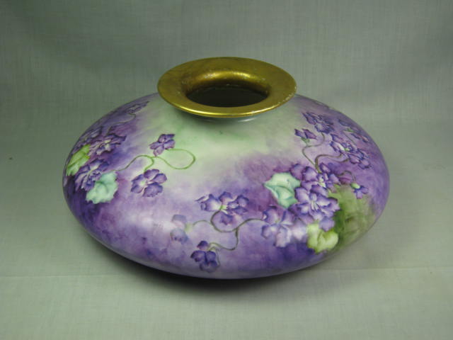 Antique Violet Lilac Lavender Purple & Gold T&V Limoges Squat Vase Signed Mazzei 1
