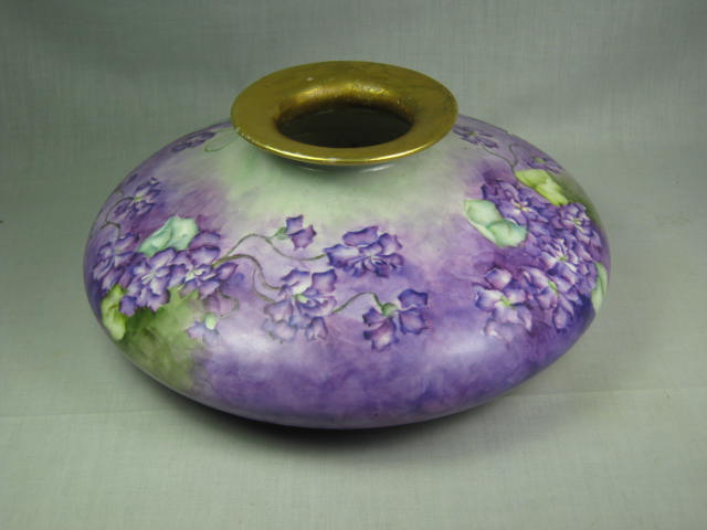 Antique Violet Lilac Lavender Purple & Gold T&V Limoges Squat Vase Signed Mazzei 2