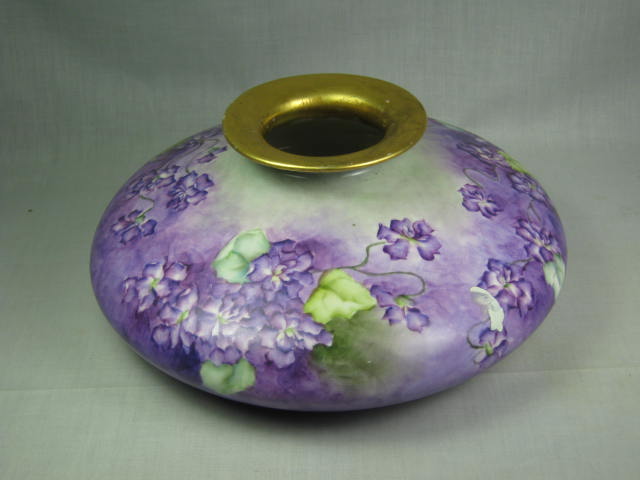 Antique Violet Lilac Lavender Purple & Gold T&V Limoges Squat Vase Signed Mazzei 3