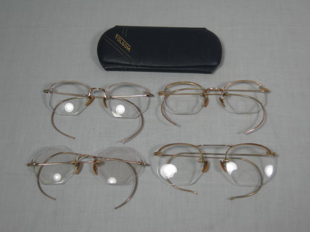 4 Vtg Antique 1/10 12K GF Gold Filled Eye Glass Bausch &Lomb American Optical AO