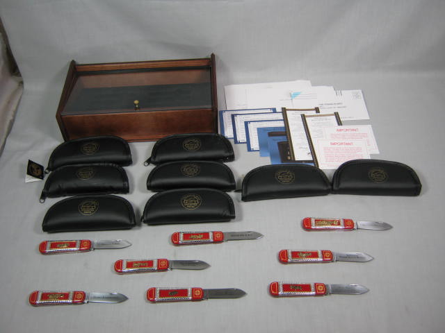 8 Franklin Mint Firefighters Firemen Folding Pocket Knife Set W/ Display Case NR