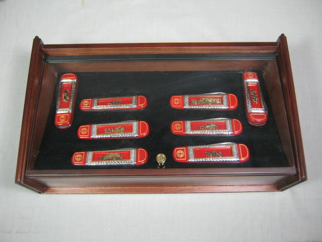 8 Franklin Mint Firefighters Firemen Folding Pocket Knife Set W/ Display Case NR 4