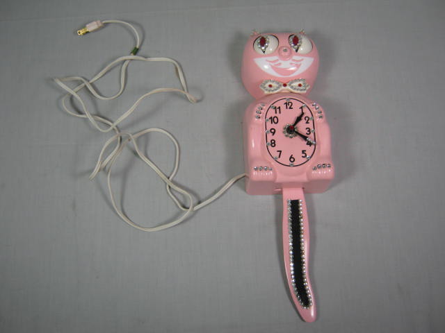 Vtg Original 50s 60s Jeweled Pink Kit Cat Klock Electric Wall Clock D8 Works NR!