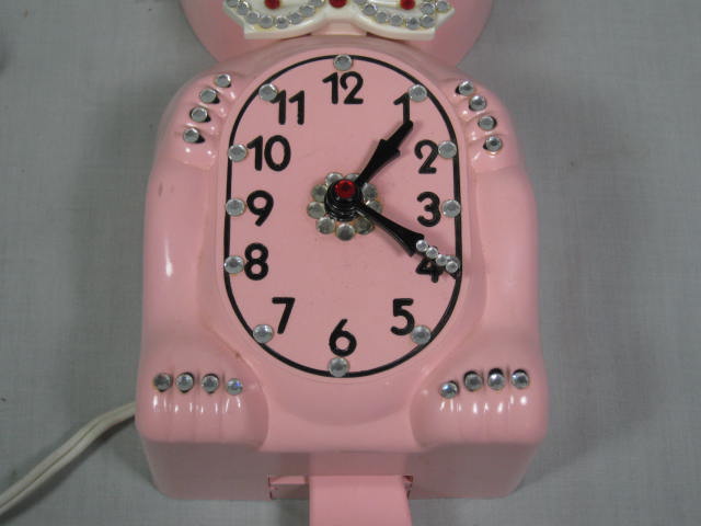 Vtg Original 50s 60s Jeweled Pink Kit Cat Klock Electric Wall Clock D8 Works NR! 2