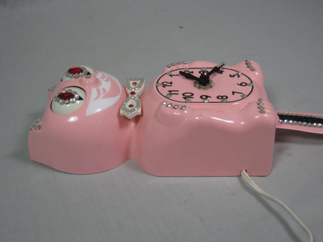 Vtg Original 50s 60s Jeweled Pink Kit Cat Klock Electric Wall Clock D8 Works NR! 4