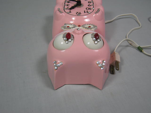 Vtg Original 50s 60s Jeweled Pink Kit Cat Klock Electric Wall Clock D8 Works NR! 5
