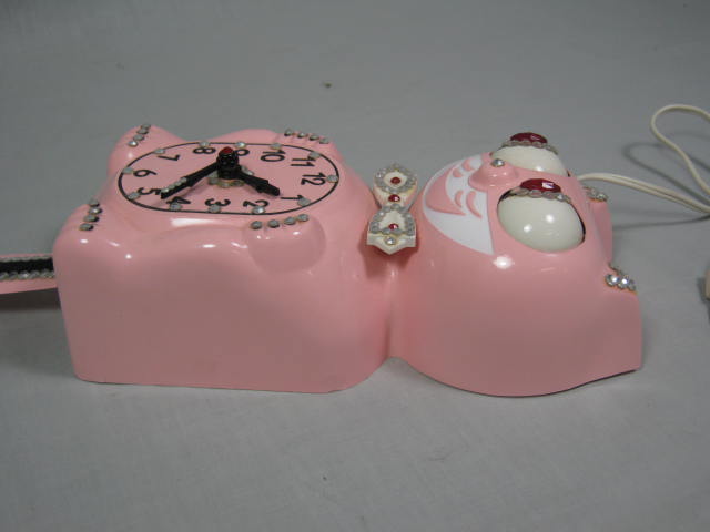 Vtg Original 50s 60s Jeweled Pink Kit Cat Klock Electric Wall Clock D8 Works NR! 6