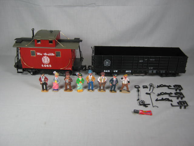 LGB 4073 D&RGW RR Gondola + 4065 Rio Grande Caboose Train Cars + Figures Extras