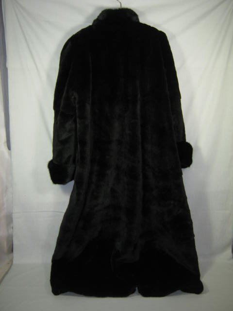 Womens Full Length Black Leather Sheared Beaver Coat W/ Mink Fur Trim L Large NR 1