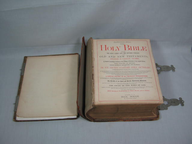 Antique 1886 Parallel Edition Illustrated Pictorial Holy Family Bible W/ Clasps 4