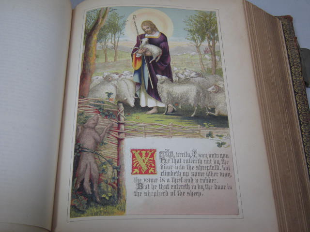 Antique 1886 Parallel Edition Illustrated Pictorial Holy Family Bible W/ Clasps 12