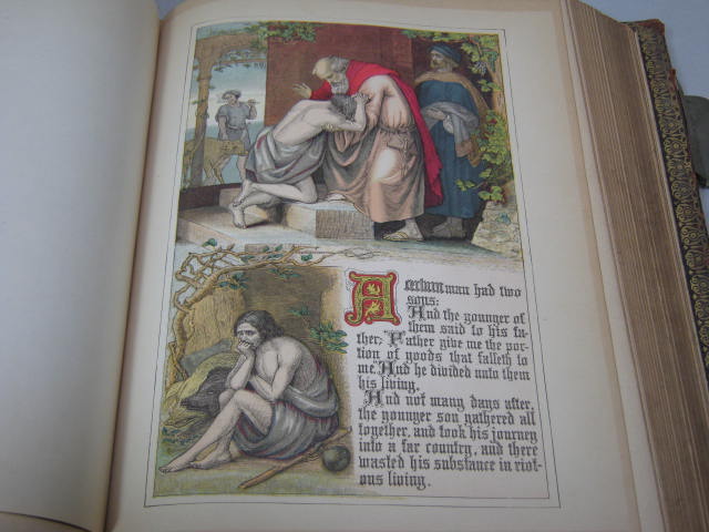 Antique 1886 Parallel Edition Illustrated Pictorial Holy Family Bible W/ Clasps 19