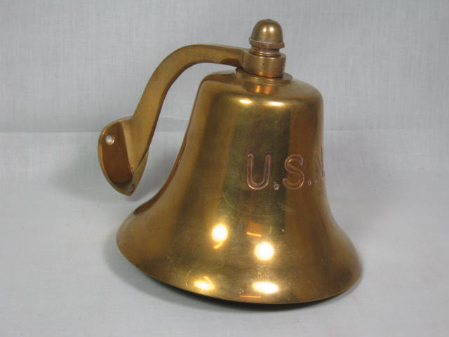 Vintage Antique USN US Navy Military 7" Inch Brass Ships Bell With Wall Bracket
