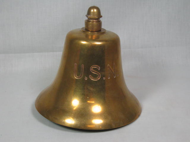 Vintage Antique USN US Navy Military 7" Inch Brass Ships Bell With Wall Bracket 1