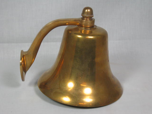 Vintage Antique USN US Navy Military 7" Inch Brass Ships Bell With Wall Bracket 3