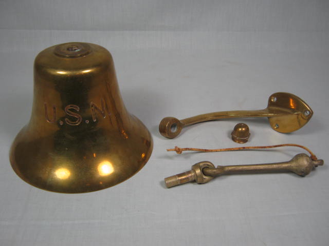Vintage Antique USN US Navy Military 7" Inch Brass Ships Bell With Wall Bracket 5