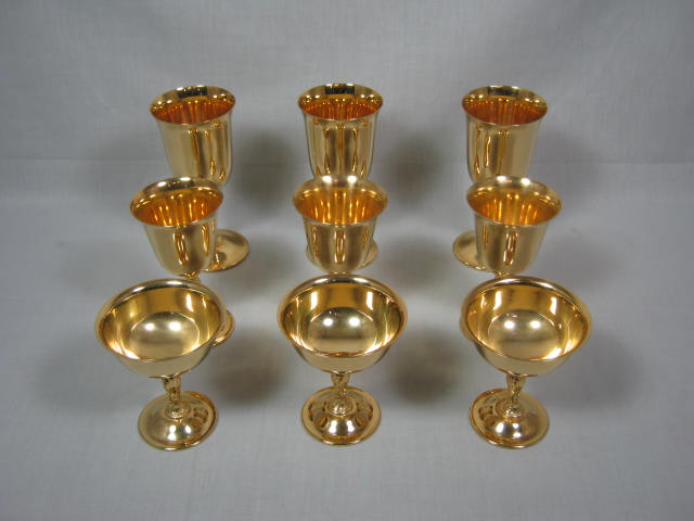 Vtg 9-Piece International Silver Co Gold Plated Wine Water Glass Goblet Set Lot