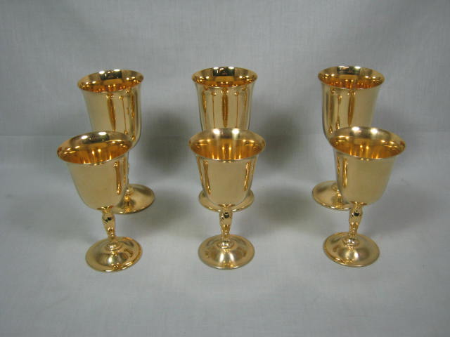 Vtg 9-Piece International Silver Co Gold Plated Wine Water Glass Goblet Set Lot 1