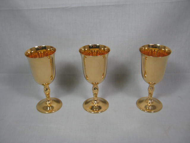 Vtg 9-Piece International Silver Co Gold Plated Wine Water Glass Goblet Set Lot 2