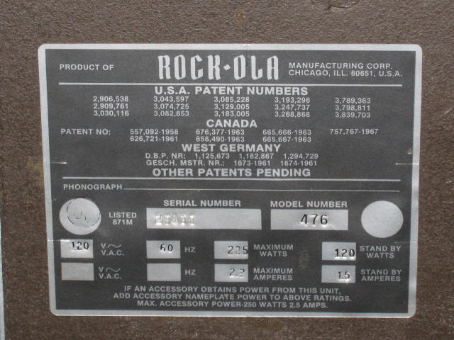 Vintage Rock-Ola Rockola Jukebox Grand Salon II Model 476 With Service Manuals 7
